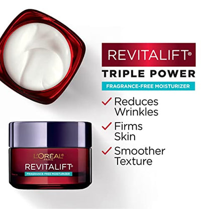 L'Oreal Paris Revitalift Triple Power Anti-Aging Face Moisturizer, Fragrance Free, Pro Retinol, Hyaluronic Acid & Vitamin C to Reduce Wrinkles, Firm & Brighten Skin, 1.7 Oz