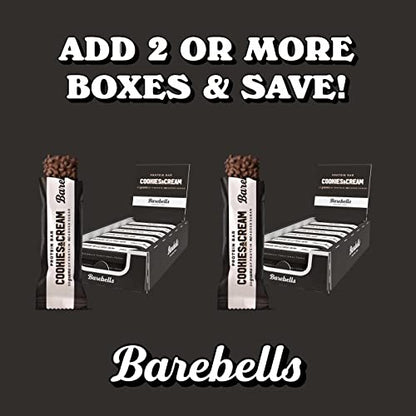 Barebells Protein Bars Cookies & Cream - 12 Count, 1.9oz Bars - Protein Snacks with 20g of High Protein - Chocolate Protein Bar with 1g of Total Sugars - On The Go Protein Snack & Breakfast Bars