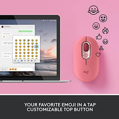 Logitech POP Mouse, Wireless Mouse with Customizable Emojis, SilentTouch Technology, Precision/Speed Scroll, Compact Design, Bluetooth, Multi-Device, OS Compatible - Heartbreaker Rose