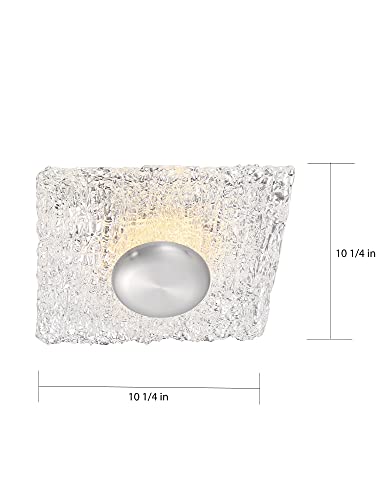 Nuvo 62/1491 Riverbed LED Lighting Fixture, 11W Square Flush Mounted, Polished Nickel Finish with Woven Glass