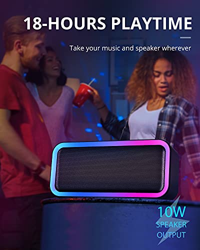 Kunodi Bluetooth Speaker, Bluetooth 5.0 Wireless Portable Speaker with 10W Stereo Sound, Party Speakers with Ambient RGB Light,IPX5 Waterproof Speakers for Outdoors, Travel（Black