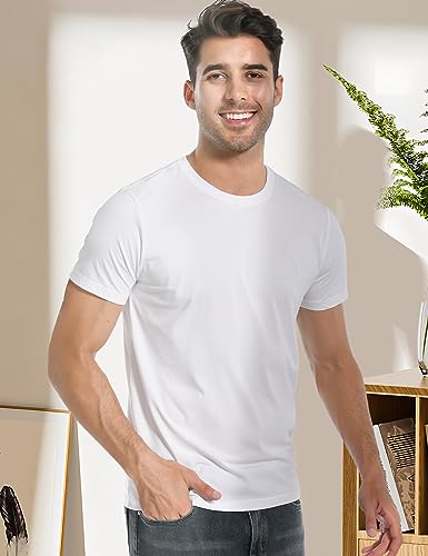 Pioneer Camp Mens Bamboo T Shirt Ultra Soft White Plain Tshirts Shirts for Men Cooling Crew Neck Casual Basic Tee Shirt