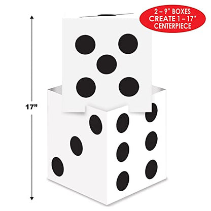 Beistle Three Dimensional Dice Stacking Centerpiece Casino Party Decorations, 17" x 9", White/Black, 2 Piece