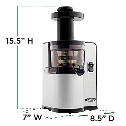 Omega VSJ843QS Vertical Masticating 43 RPM Compact Cold Press Juicer Machine with Automatic Pulp Ejection, 150-Watt, Silver