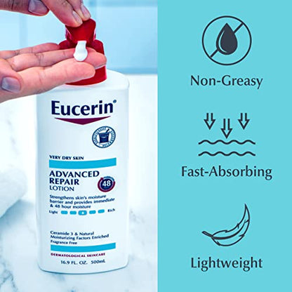 Eucerin Advanced Repair Body Lotion, Unscented Body Lotion for Dry Skin, 16.9 Fl Oz Pump Bottle