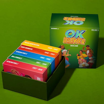 QUOKKA OK Boomer Green Family Games for Kids and Adults - Board Games for Family Night Trivia Card Games for Adults and Family Volume l -Fun Party Millennials Versus Boomers Game for All Ages 15+