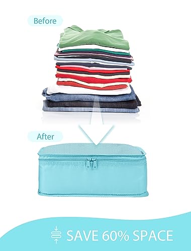 DIMJ Packing Cubes Suitcase, 8 Pieces Packing Cubes for Travel, With Toiletry Bag Hanging, Packing Cubes Carry on Luggage Cubes Packing for Clothes, Shoes, Underwear, Cosmetics, Travel Essentials (Blue）