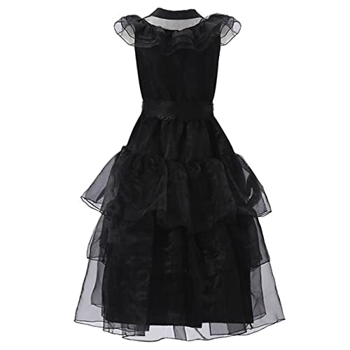 Family Wednesday Costume Women Girl Vintage Goth Black Dress Cosplay Tulle Lace Skirt Halloween Party Outfit (-Medium-Dress)