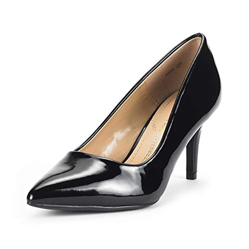 DREAM PAIRS Women's High Stiletto Heels Sexy Closed Pointed Toe Dress Pumps Shoes for Wedding Work Office Business, 3 Inches, KUCCI, Size 7.5, Black PAT