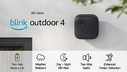 All-new Blink Outdoor 4 (4th Gen) – Wire-free smart security camera, two-year battery life, two-way audio, HD live view, enhanced motion detection, Works with Alexa – 5 camera system