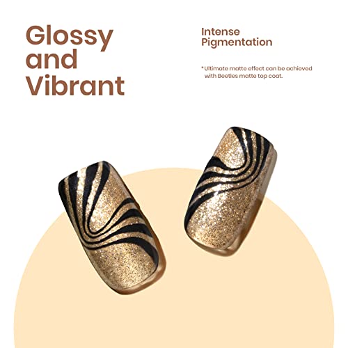 Beetles Black Gold Glitter Gel Nail Polish Set - 6 Colors Black White Silver Rose Glitter All Season Gel Polish Kit Soak Off Nail Uv Lamp Gel Kit Gel Nail Art Best Christmas Gift for Women