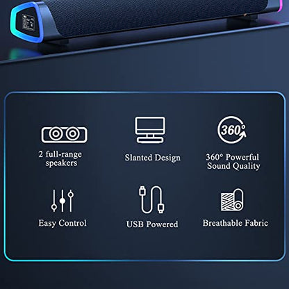 SOULION R30 Computer Speakers, USB Powered Small PC Speakers, Colorful RGB Lights with Switch Button, Surround Sound Portable Computer Sound Bar Speaker for Desktop Laptop