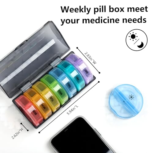 Weekly Pill Organizer 7 Day 2 Times a Day, Sukuos Large Daily Pill Cases for Pills/Vitamin/Fish Oil/Supplements, BPA Free Pill Box, Easy to Clean