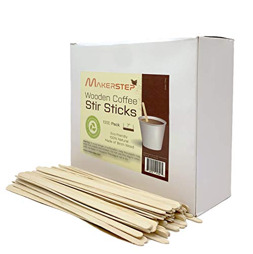 Makerstep 1000 Birch Wood Coffee Stirrers, 7 Inch Coffee Stir Sticks, Eco-friendly, Sturdy Wooden Sticks. Splinter Free, Round End. For Tea, Beverage, and Popsicle.