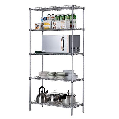 SINGAYE 5 Tier Adjustable Storage Shelf Metal Storage Rack Wire Shelving Unit Storage Shelves Metal 660Lbs Capacity 23.6" W x 14" D x 59.1" H for Pantry Closet Kitchen Laundry Silver