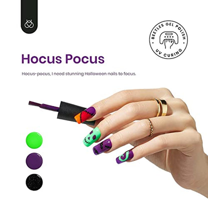 Beetles Halloween Gel Nail Polish Set, Hocus Pocus Collection Fall Winter Orange Green Purple Black Glitter Gel Polish Set Soak Off Nail Lamp LED Cured Nail Art Design Manicure Kit Gifts for Women