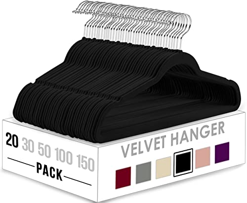 Utopia Home Premium Velvet Hangers 20 Pack - Non-Slip Clothes Black Suit with 360 Degree Rotatable Hook Heavy Duty Coat