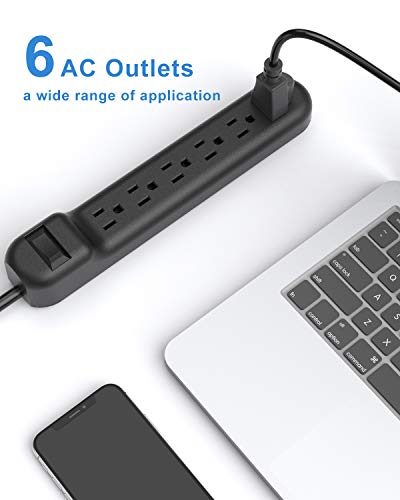 Wishinkle Surge Protector with 6 Outlets, 2.5-Foot Flat Plug Extension Cord Power Strip, 500 Joule, Multiple Protection Outlet Strip for Home, Office, Travel, School-Black, Pack of 2