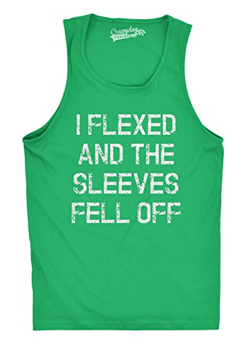 Mens I Flexed and The Sleeves Fell Off Tank Top Funny Sleeveless Gym Workout Shirt Crazy Dog Novelty Mens Tank Tops for Exercise Soft Comfortable Funny Graphic Tank Green S