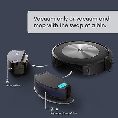 iRobot Roomba Combo j5+ Self-Emptying Robot Vacuum & Mop – Identifies and Avoids Obstacles Like Pet Waste & Cords, Empties Itself for 60 Days, Clean by Room with Smart Mapping, Alexa