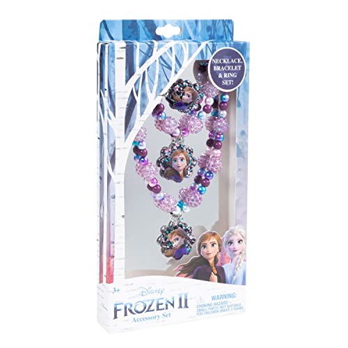 LUV HER Frozen 2 Girls 3 Piece Princess Toy Jewelry Box Set with Purple Bead Necklace, Bracelet and Ring - Play Accessories - Ages 3+