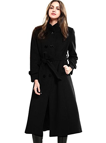 Escalier Women's Wool Trench Coat Double-Breasted Jacket with Belts Black L