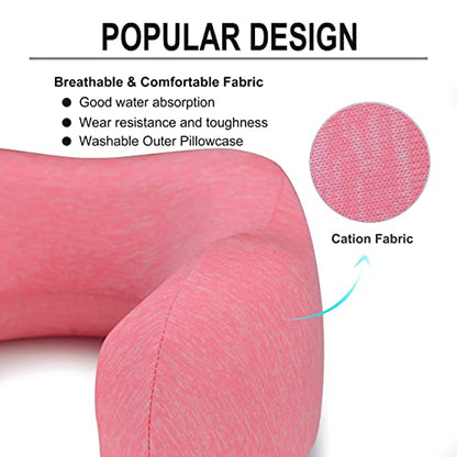 napfun Neck Pillow for Traveling, Upgraded Travel Neck Pillow for Airplane 100% Pure Memory Foam Travel Pillow for Flight Headrest Sleep, Portable Plane Accessories, Rose