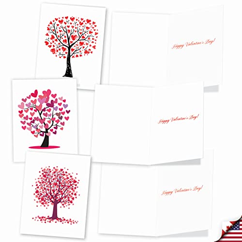 The Best Card Company - 20 Assorted Valentine's Day Hearts Cards Bulk (4 x 5.12 Inch) - Boxed Greetings (10 Designs, 2 Each) - Love Trees AM3185VDG-B2x10