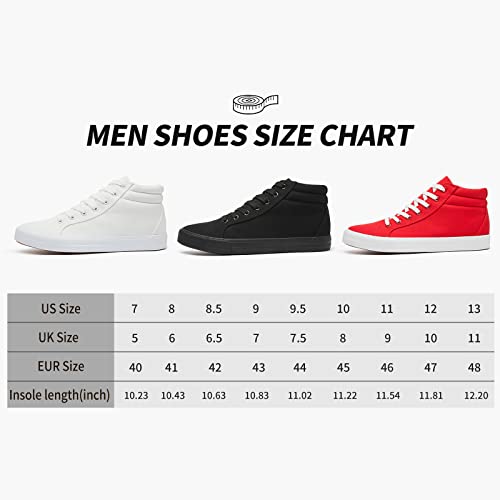 Men's White Canvas Shoes High Top Canvas Sneakers Classic Lace-Up Walking Shoes Light-Weight Soft Casual Shoes Tennis Shoes(Black,US12)