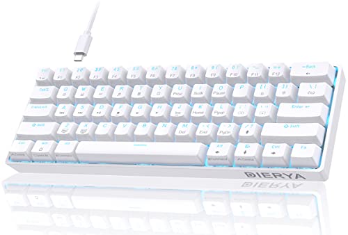 DIERYA 60% Mechanical Keyboard, DK61se Wired Gaming Keyboard with Brown Switches, LED Backlit Ultra-Compact 61 Keys Mini Office Keyboard for Windows Laptop PC Gamer Typist（White）