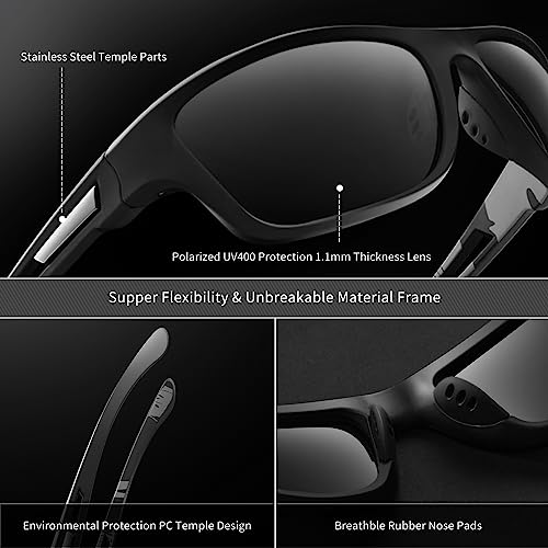 suoso Polarized Sports Sunglasses for Men: UV400 Protection Glasses Womens Wrap Around Goggles for Driving Fishing