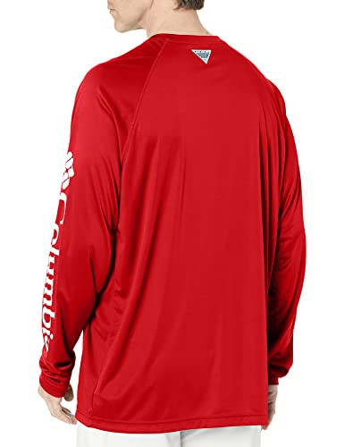 Columbia Men's Terminal Tackle Long Sleeve Shirt, Red Spark/White Logo, Large