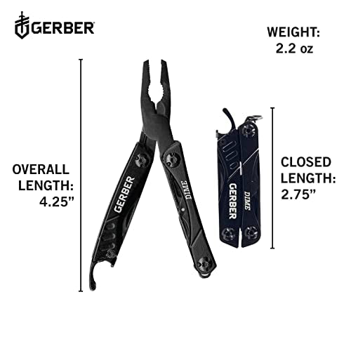 Gerber Gear 30-000469N 12-in-1 Dime Multitool Mini, Needle Nose Pliers Pocket Knife Keychain, Bottle Opener, EDC Gear, Black