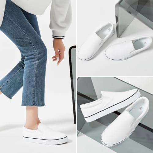 Women's Canvas Slip On Sneakers Fashion Flats Shoes White Canvas Shoes(White.US8)