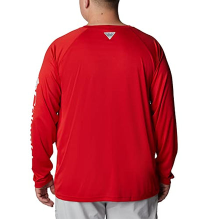 Columbia Men's Terminal Tackle Long Sleeve Shirt, Red Spark/White Logo, Large