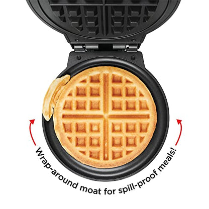 Chefman Anti-Overflow Belgian Waffle Maker w/Shade Selector, Temperature Control Mess Free Moat, Round Iron w/Nonstick Plates & Cool Touch Handle, Measuring Cup Included, Red