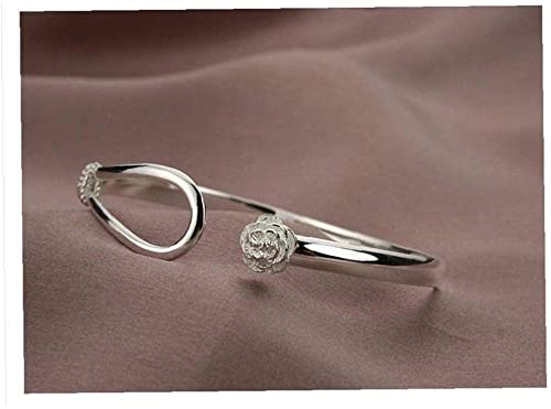 U-K Women Bangle Rose Flower Bangle Women Plating Jewelry 925 Silver Sterling Silver Solid Bangle Style Cuff Bangle Chain Bangle Jewelry Durable and Practical