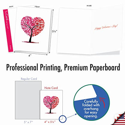 The Best Card Company - 20 Assorted Valentine's Day Hearts Cards Bulk (4 x 5.12 Inch) - Boxed Greetings (10 Designs, 2 Each) - Love Trees AM3185VDG-B2x10