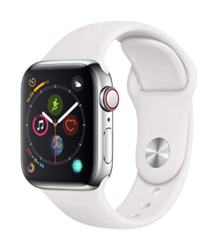 Apple Watch Series 4 (GPS + Cellular, 40MM) - Stainless Steel Case with White Sport Band (Renewed)