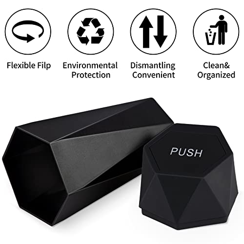 JUSTTOP Car Trash Can with Lid, Diamond Design Small Automatic Portable Trash Can, Easy to Clean, Used in Car Home Office (Black)