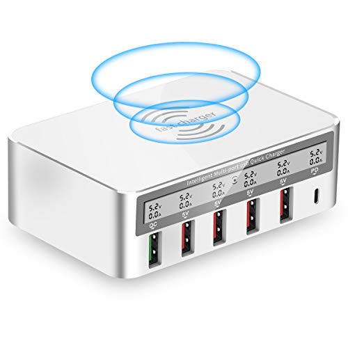 Multiport USB Charger Station WANLONGXIN 6 Port USB Charging Station100W hub Fast Charging QC3.0 Fast Chargers Apply to iPhone iPad iPhone Xs iPhone Xs Max iPhone XR iPhone