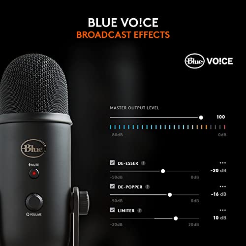 Blue Yeti USB Microphone for PC, Mac, Gaming, Recording, Streaming, Podcasting, Studio and Computer Condenser Mic with Blue VO!CE effects, 4 Pickup Patterns, Plug and Play – Blackout