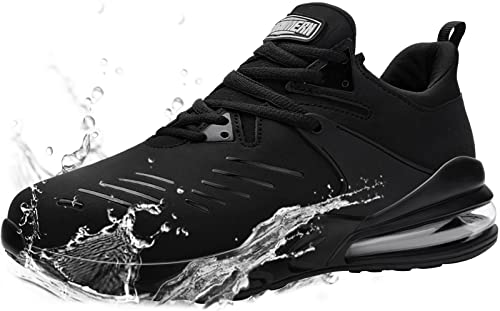 LARNMERN Steel Toe Shoes for Men Waterproof Slip Resistant Work Sneakers Athletic Durable Lightweight Comfortable Water Resistant Indestructible Construction Tennis Air Cushion(10.5 Men, Black)