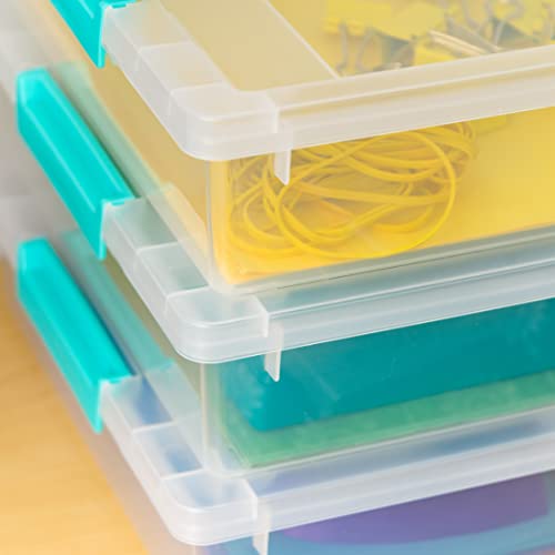 IRIS USA 4Pack 6qt Large Clear Plastic Storage Container Clip Box with Latching Lids, Blue