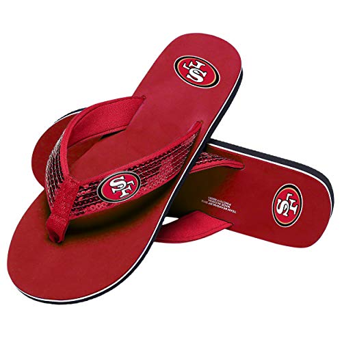 FOCO San Francisco 49ers NFL Womens Sequin Flip Flops - L - (11-12)