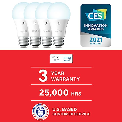 Sengled Alexa Light Bulb, S1 Auto Pairing with Alexa Devices, Smart Light Bulbs that Work with Alexa, Bluetooth Mesh Smart Home Lighting, Daylight 5000K, E26 60W Equivalent, 800LM, 4-Pack