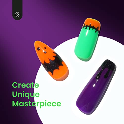 Beetles Halloween Gel Nail Polish Set, Hocus Pocus Collection Fall Winter Orange Green Purple Black Glitter Gel Polish Set Soak Off Nail Lamp LED Cured Nail Art Design Manicure Kit Gifts for Women