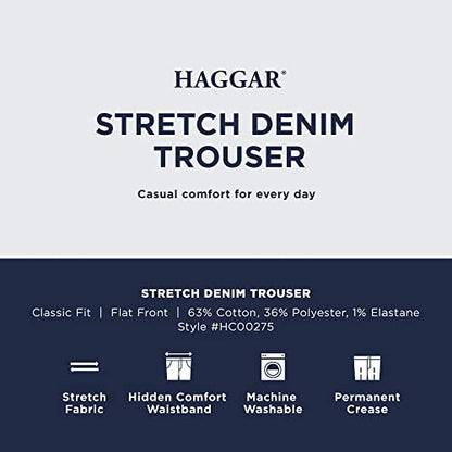 Haggar Men's Casual Classic Fit Denim Trouser Pant-Regular and Big & Tall Sizes, Medium Blue Cla, 36W x 29L