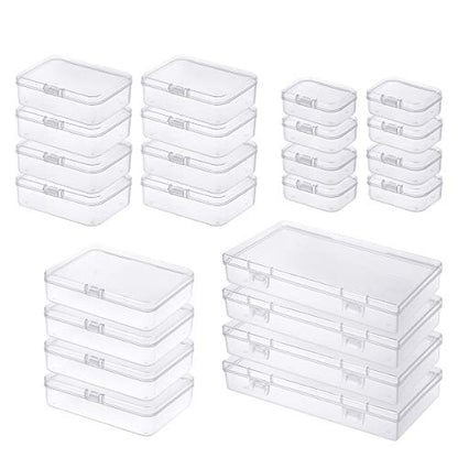 Goodma 24 Pieces Mixed Sizes Rectangular Empty Mini Clear Plastic Organizer Storage Box Containers with Hinged Lids for Small Items and Other Craft Projects