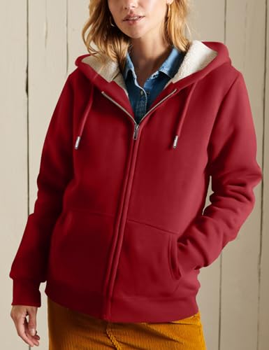 Flygo Women's Casual Warm Thick Sherpa Lined Full Zip Hooded Sweatshirt Jacket Outerwear (X-Small, Wine Red)